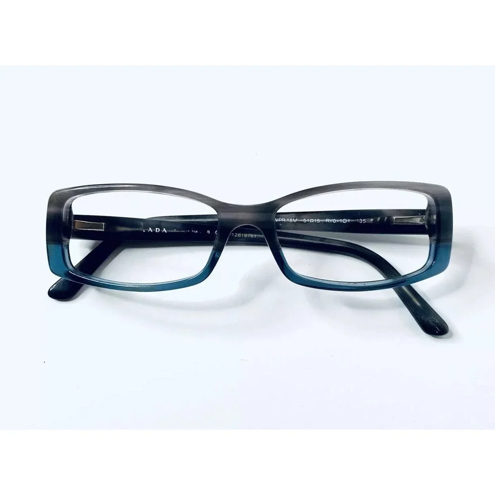 Prada Smoke Gray Wood Grain Blue Clear Glasses Blue Grey Temples Italy 51 15 135